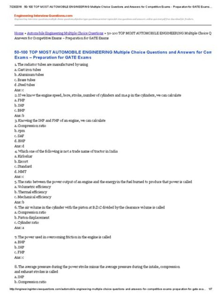 Automobile Engineering Questions & Answers PDF – Complete Study Guide