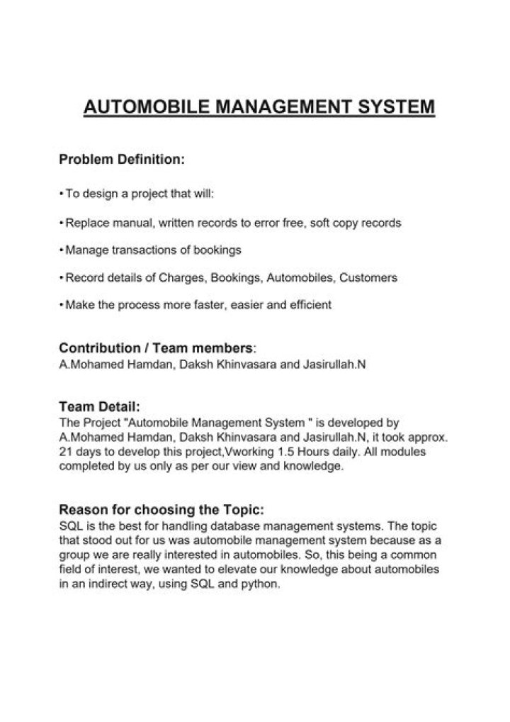 Comprehensive Automobile Management System Project PDF Guide