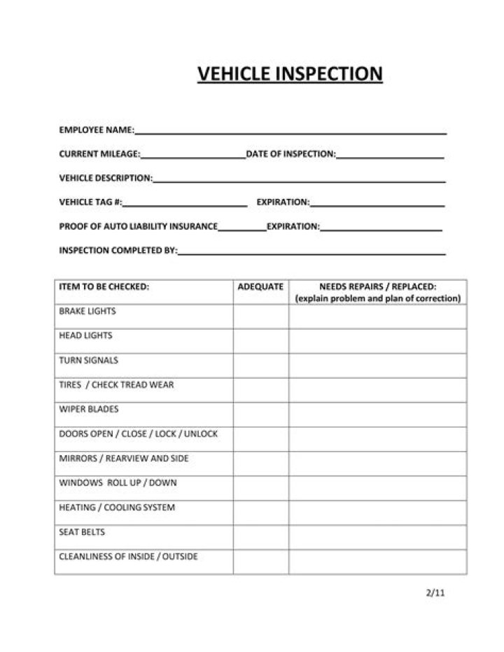 Download Free Automotive Inspection Sheet PDF for Vehicle Safety Checks