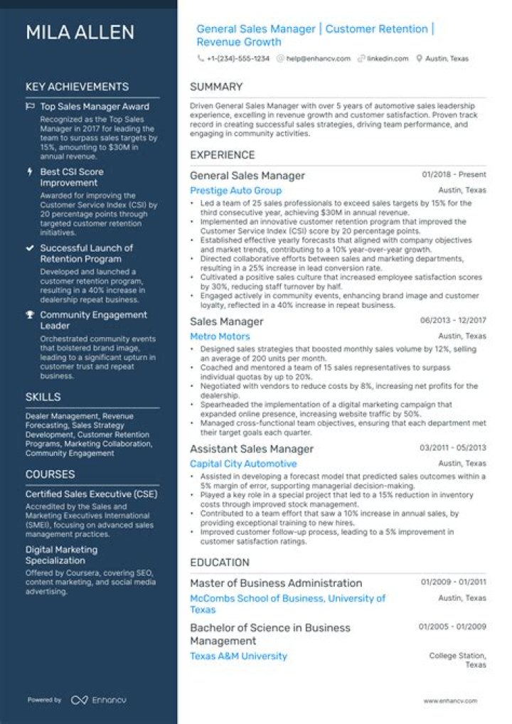 Automotive Sales Manager Resume Sample PDF – Download Now