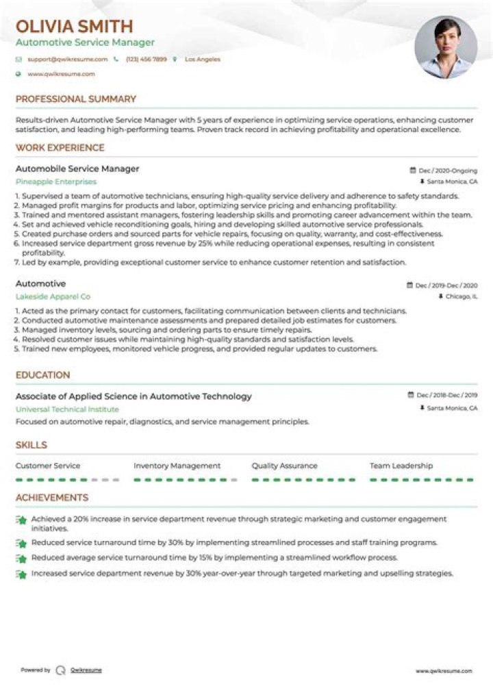 Automotive Service Manager Job Description PDF for Hiring Professionals
