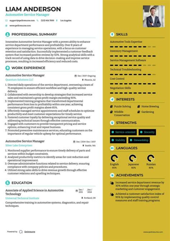 Automotive Service Manager Resume PDF for Hiring Managers