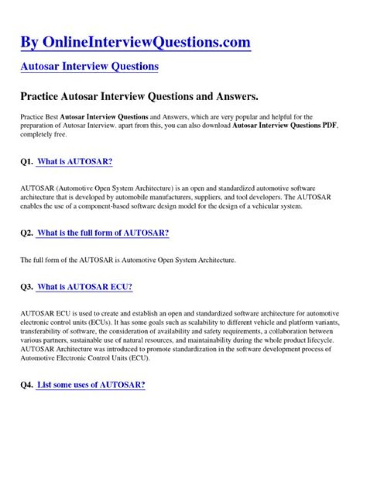 Top Autosar Interview Questions & Answers PDF for 2024