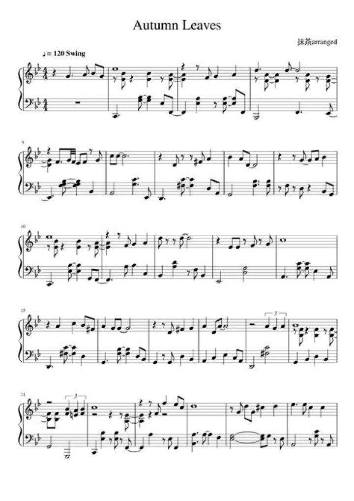 Autumn Leaves Jazz Piano Sheet Music PDF – Play Warm Seasonal Melodies