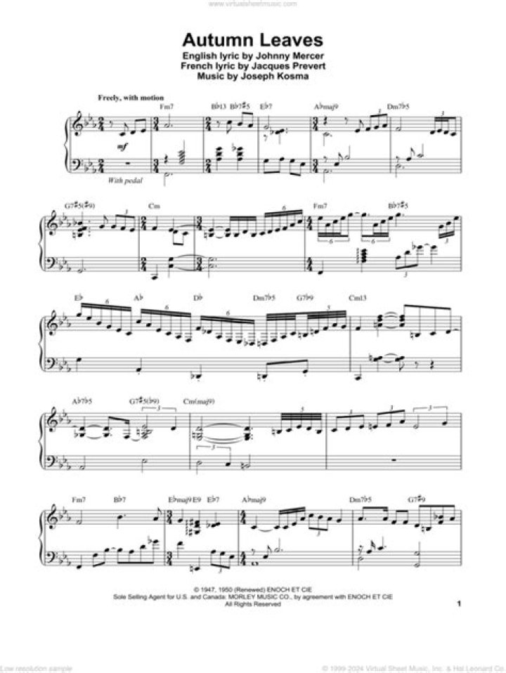 Free Autumn Leaves Piano Sheet Music PDF Download