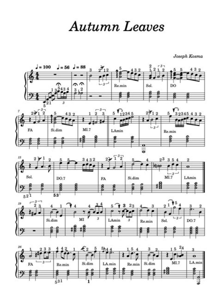 Autumn Leaves Sheet Music for Piano in PDF – Download Instant PDF