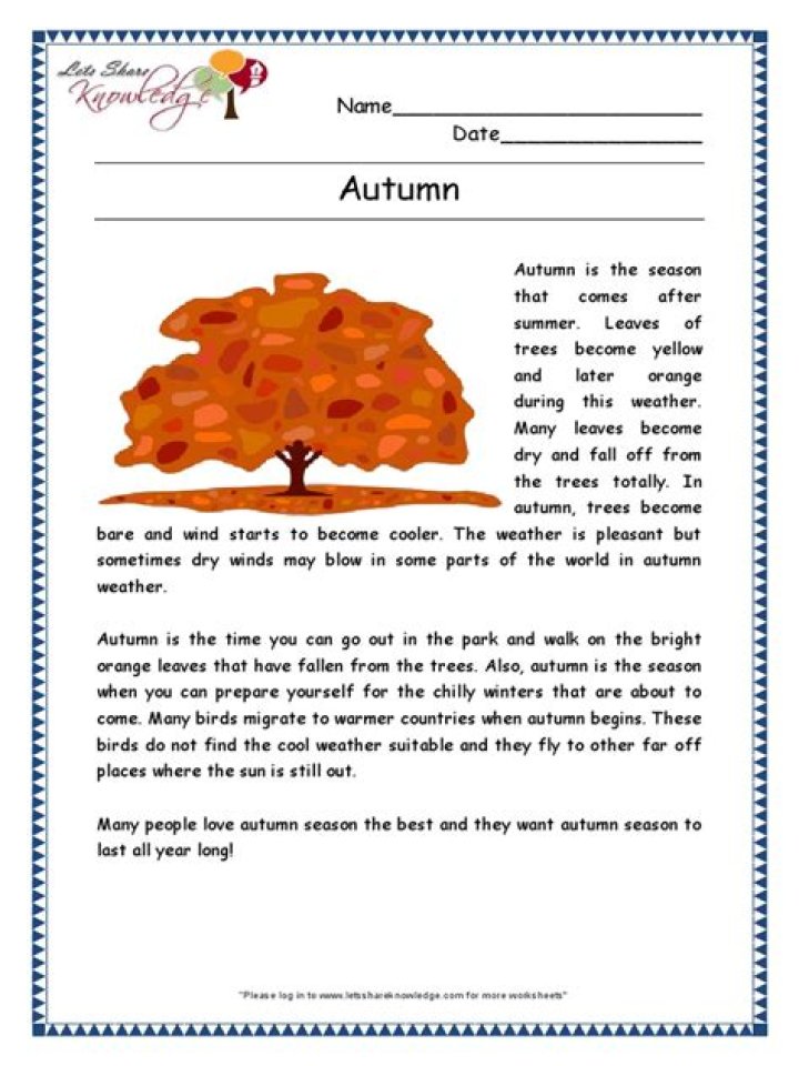 Autumn Reading Comprehension Worksheets PDF – Printable Practice for Kids