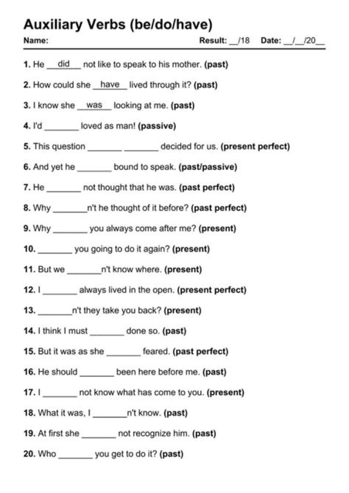 Free Auxiliary Verb Worksheets PDF for Easy Grammar Practice