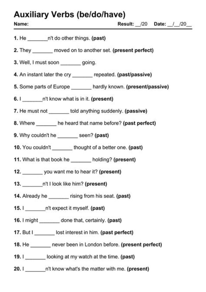 Auxiliary Verbs PDF Worksheet for Quick Grammar Practice