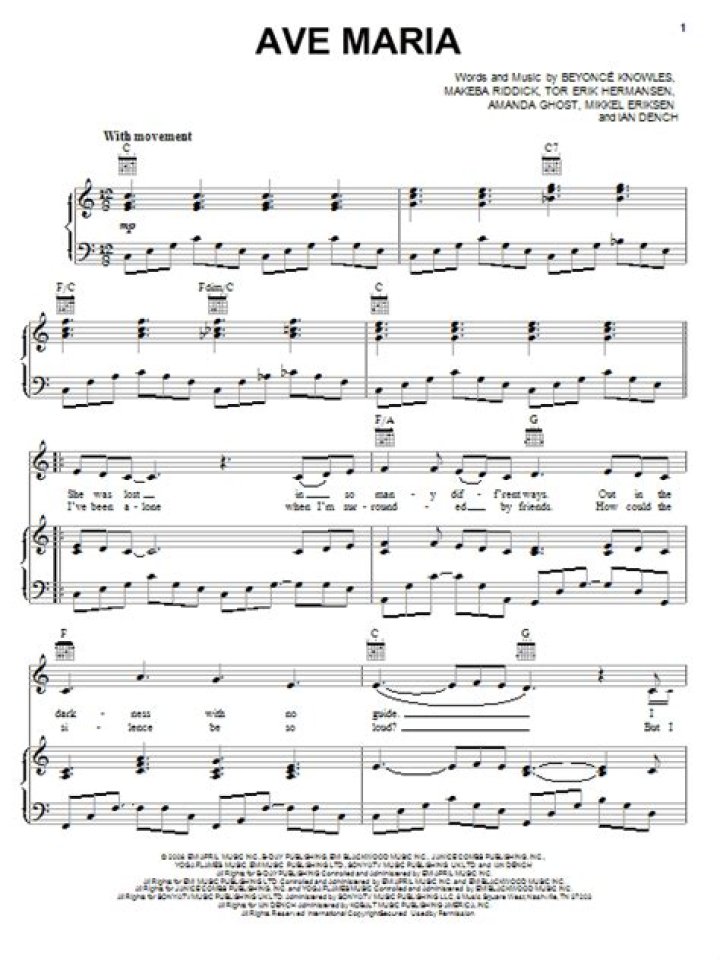 Ave Maria Beyoncé Piano Sheet Music PDF – Download Now