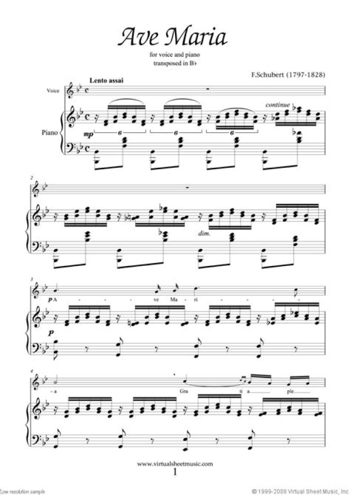 Free PDF Ave Maria Schubert Piano Sheet Music
