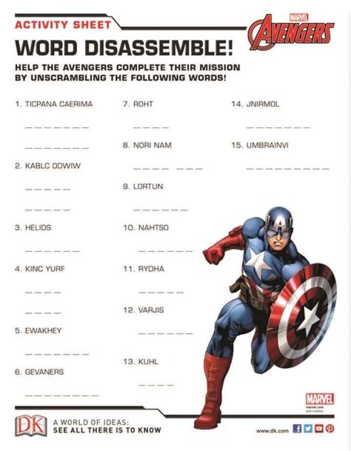 Free Avengers Worksheets PDF – Download Free Printable Comics Activities