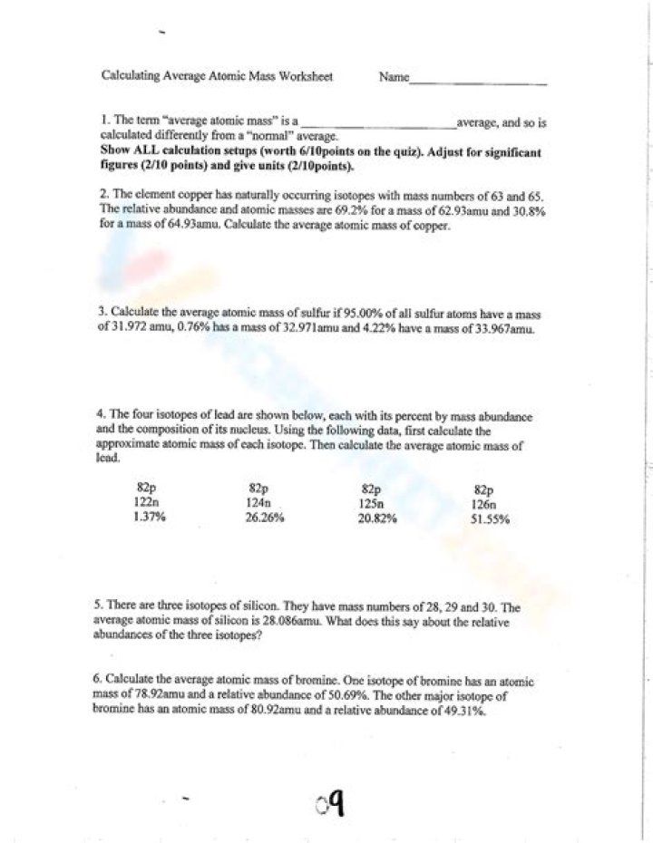 Average Atomic Mass Questions & Answers: PDF Guide