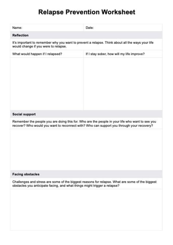 Avoid Relapse with Printable PDF Worksheets – Relapse Prevention Guide
