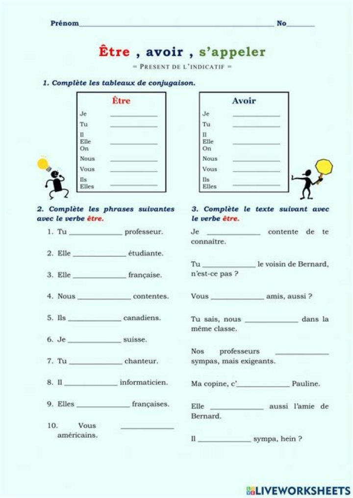 Free HAVER AND ÊTRE Worksheets PDF – Perfect for French Learners
