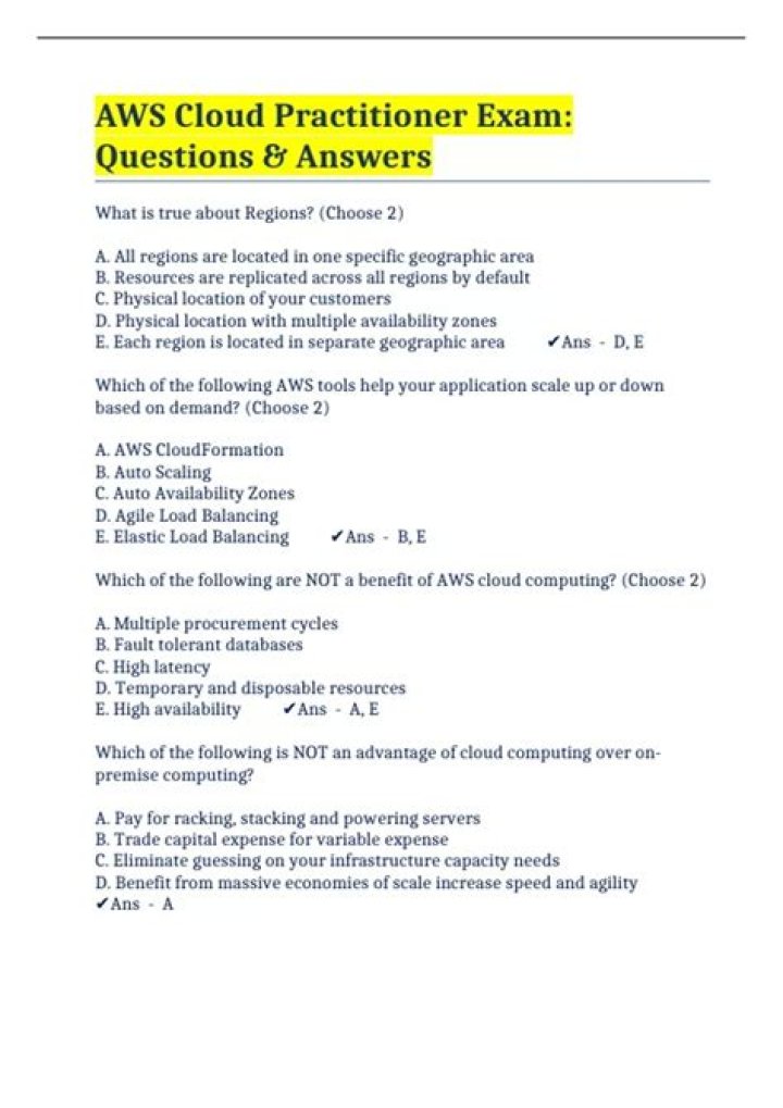 AWS Cloud Practitioner Exam Questions and Answers PDF Free Download