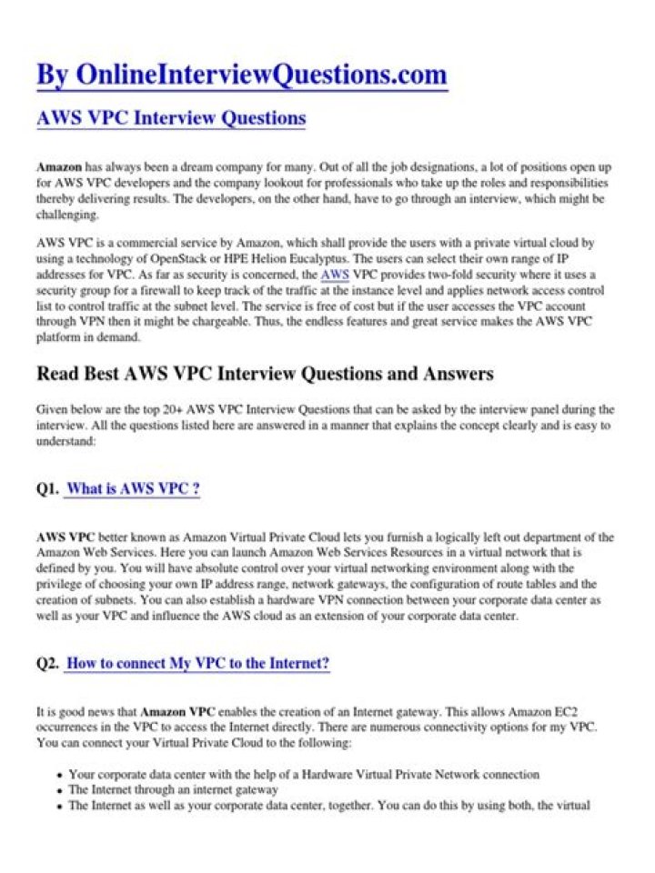 AWS VPC Interview Questions and Answers PDF – Top Exam Prep Guide