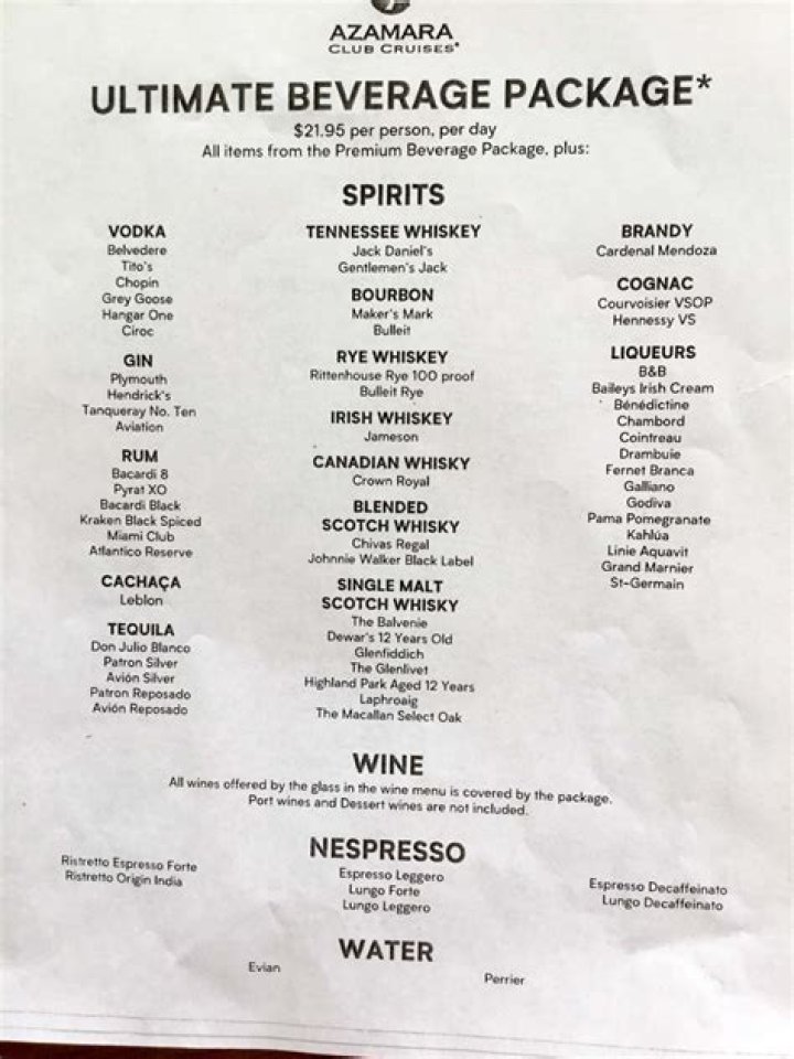 Azamara Complimentary Drinks List 2024 – Free PDF Download