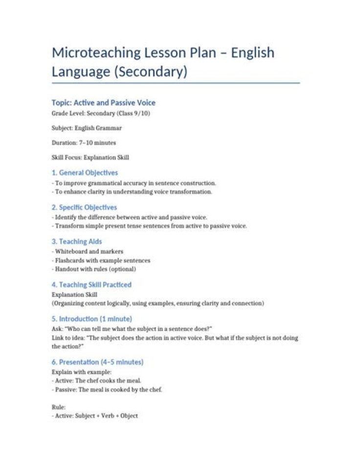 B ED Microteaching Lesson Plan for English PDF Download