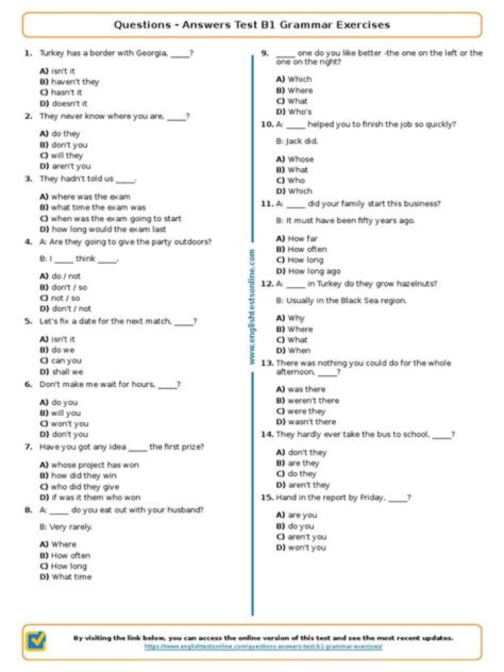 B1 English Test PDF with Answers – Cambridge Style