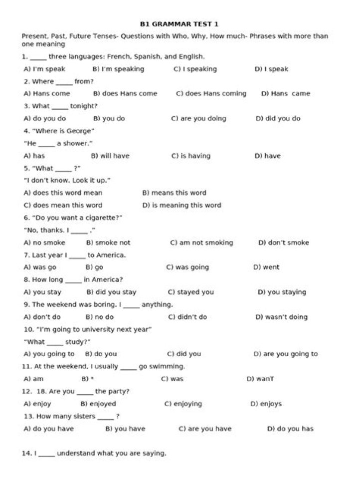 B1 Grammar Test PDF – Perfect Practice for English Learners
