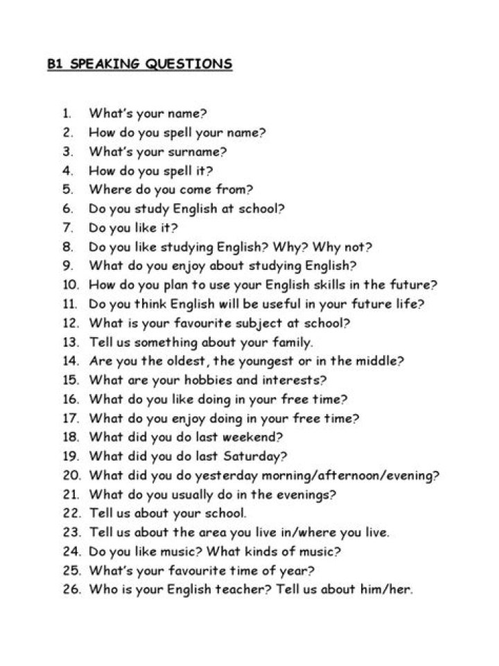B1 Speaking Questions with Answers PDF – Free Download