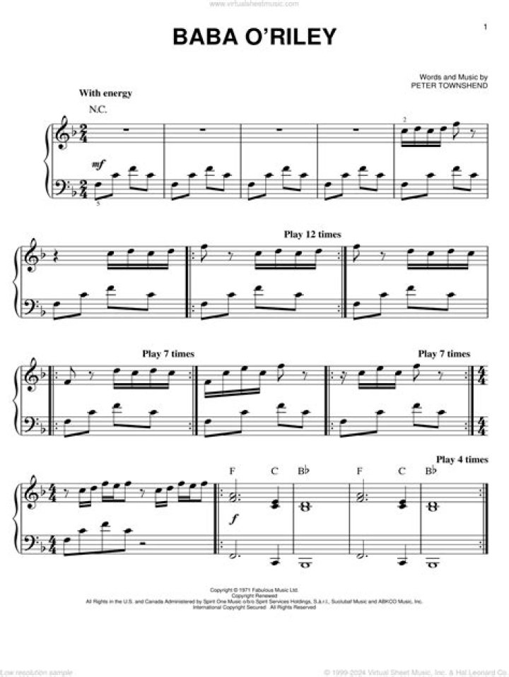 Baba O'Reiley Piano Sheet Music PDF – Download Now
