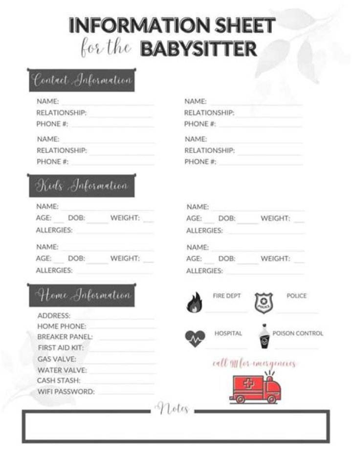 Free Babysitter Information Sheet PDF – Easy Download