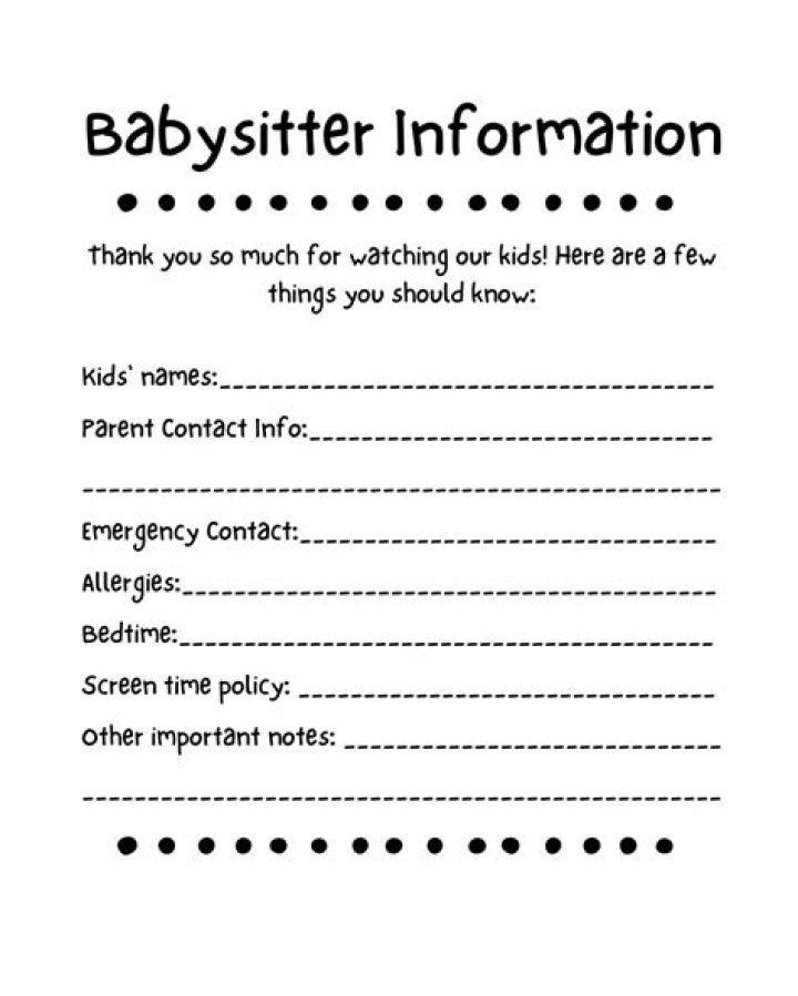Free Babysitter Information Sheet PDF for Safe Hiring