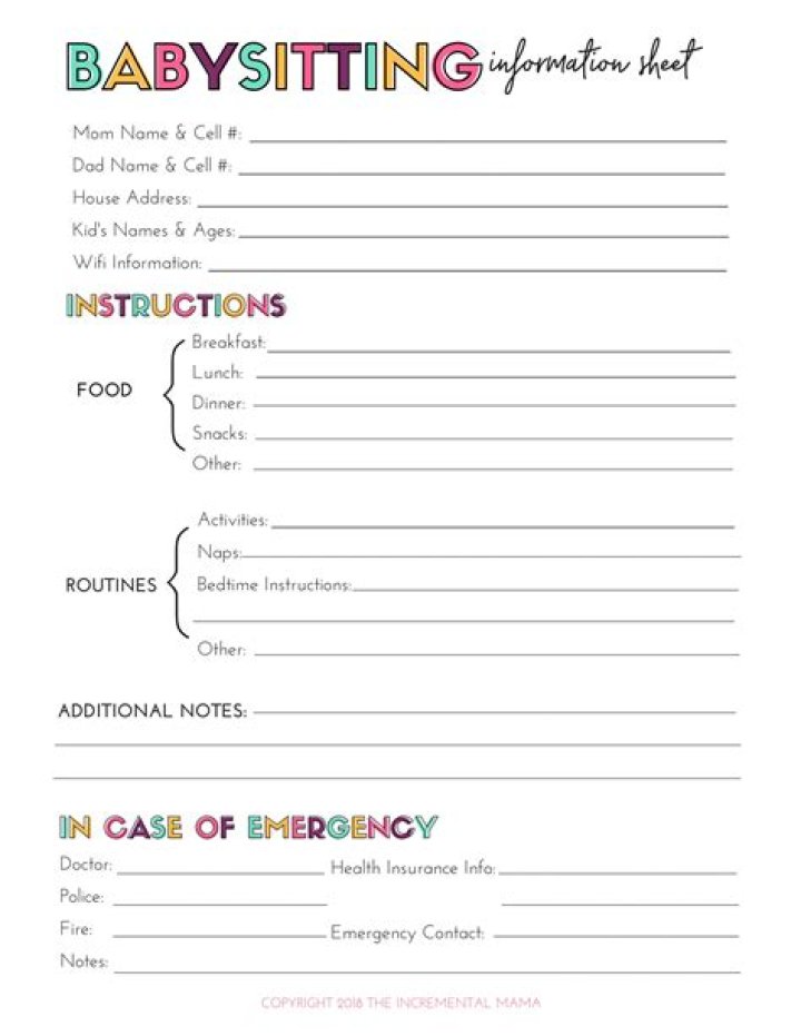 Free Babysitting Worksheets PDF – Printable Activity Sheets for Parents & Babysitters
