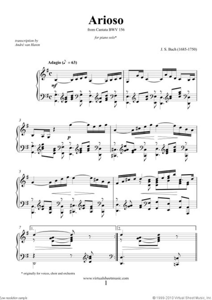 Bach Arioso Piano Sheet Music PDF – Download Instantly