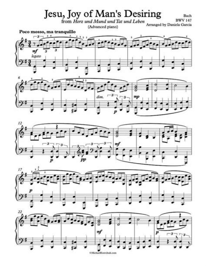 Free Bach Jesu Joy of Man's Desiring Piano Sheet Music PDF Download