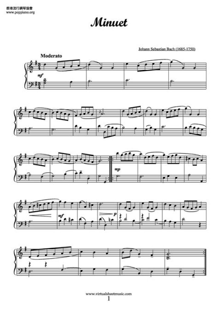 Free Bach Minuet in G Sheet Music PDF Download