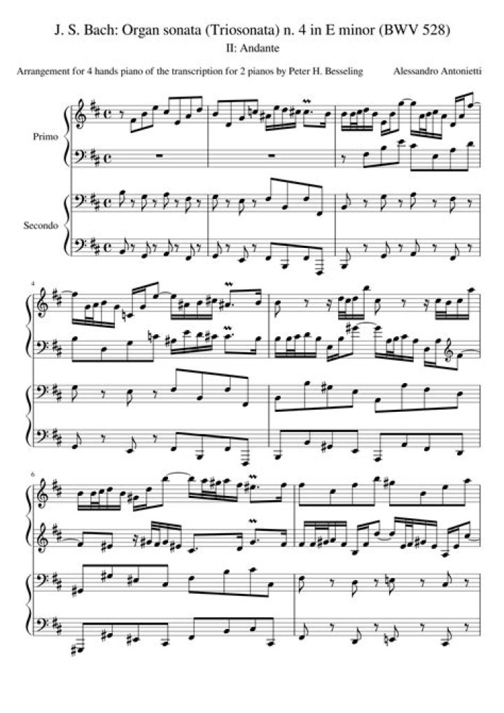Bach Organ Sonata No. 4 Sheet Music PDF – Free Download