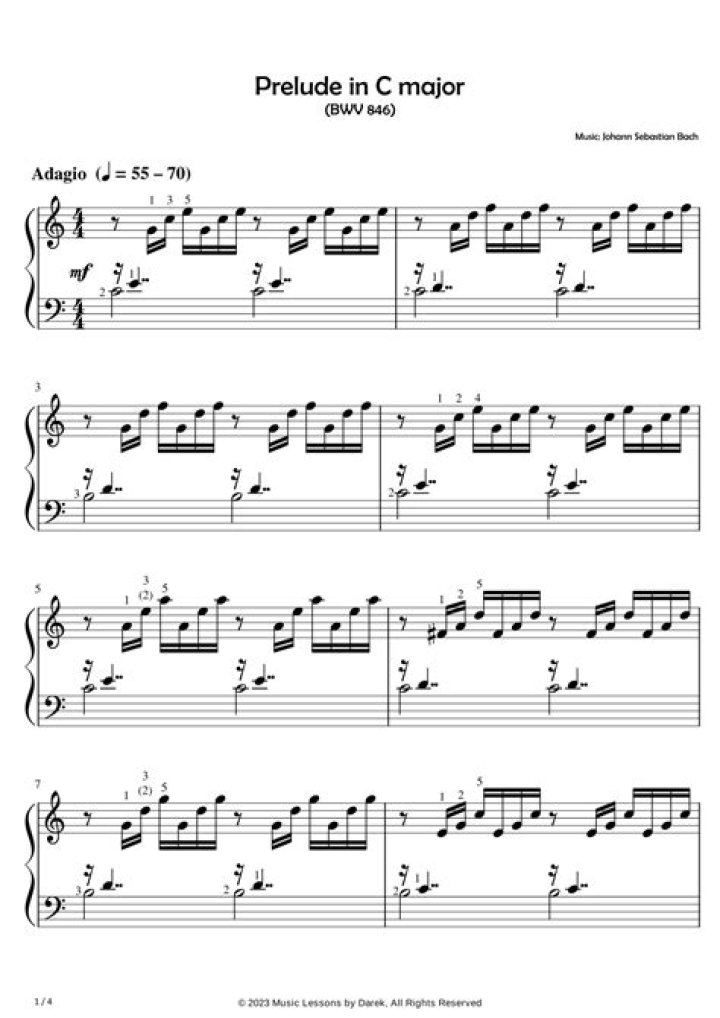 Free Bach Prelude in C Major Piano Sheet Music PDF Download