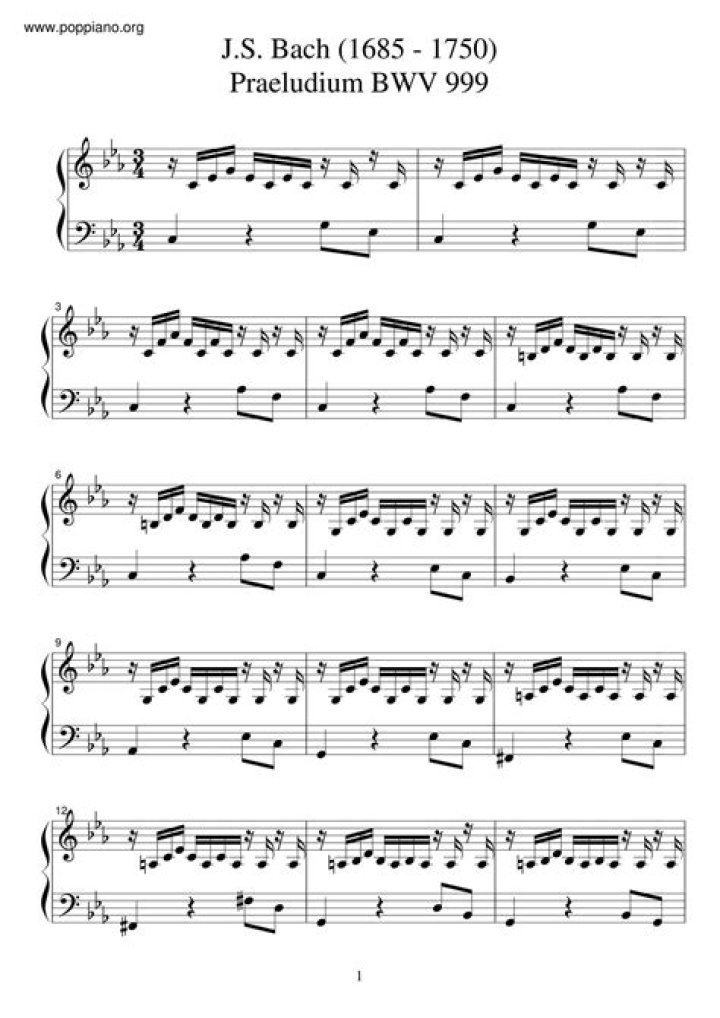Bach Prelude in C Minor BWV 999 Sheet Music PDF – Free Download