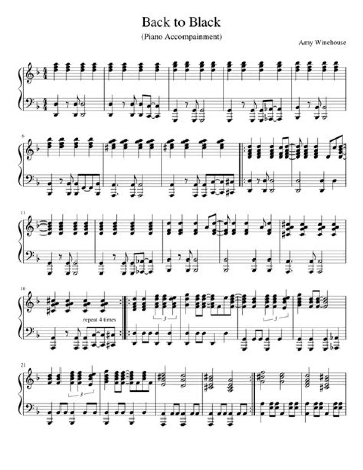Back to Black Piano Sheet Music PDF – Download Now