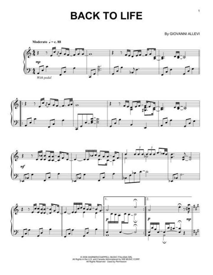 Back to Life by Giovanni Allevi Piano Sheet Music PDF for Instant Download