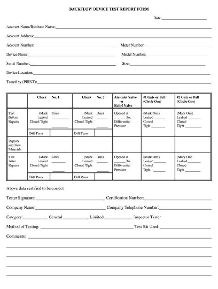 Download Backflow Test Form PDF for Compliance