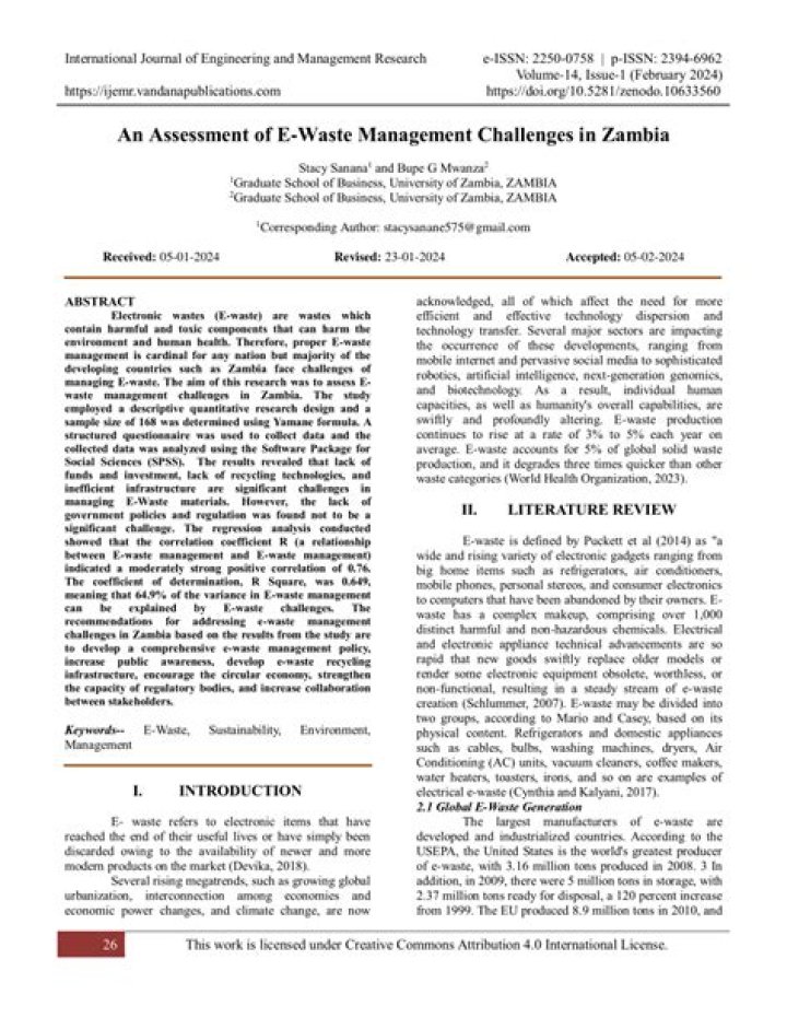 Background of Waste Management in Zambia: Key Insights from the PDF