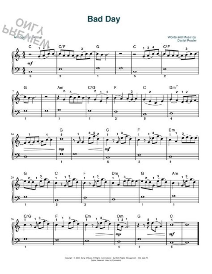 Download Free Bad Day Piano Sheet Music PDF – Perfect for Emotional Play