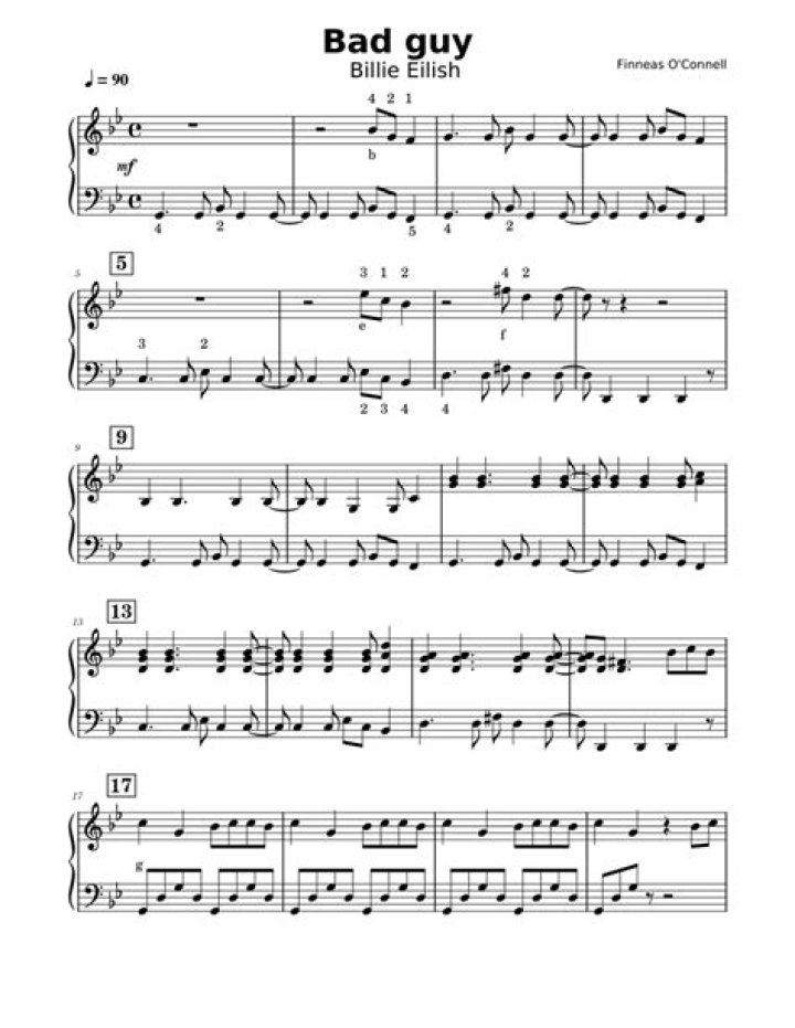 Bad Guy Piano Sheet Music PDF for Instant Download