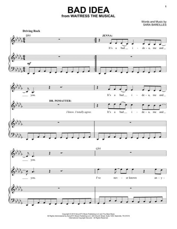 Bad Idea Waitress Sheet Music PDF – What Not to Try