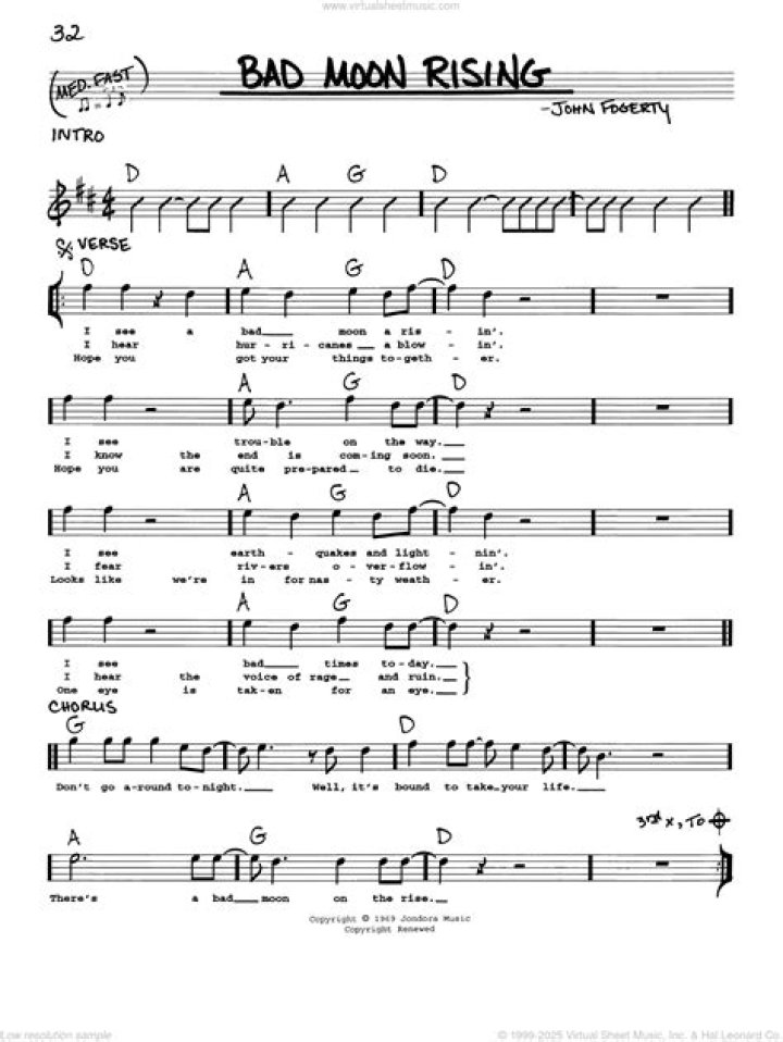 Bad Moon Rising Piano Sheet Music PDF – Download Instantly