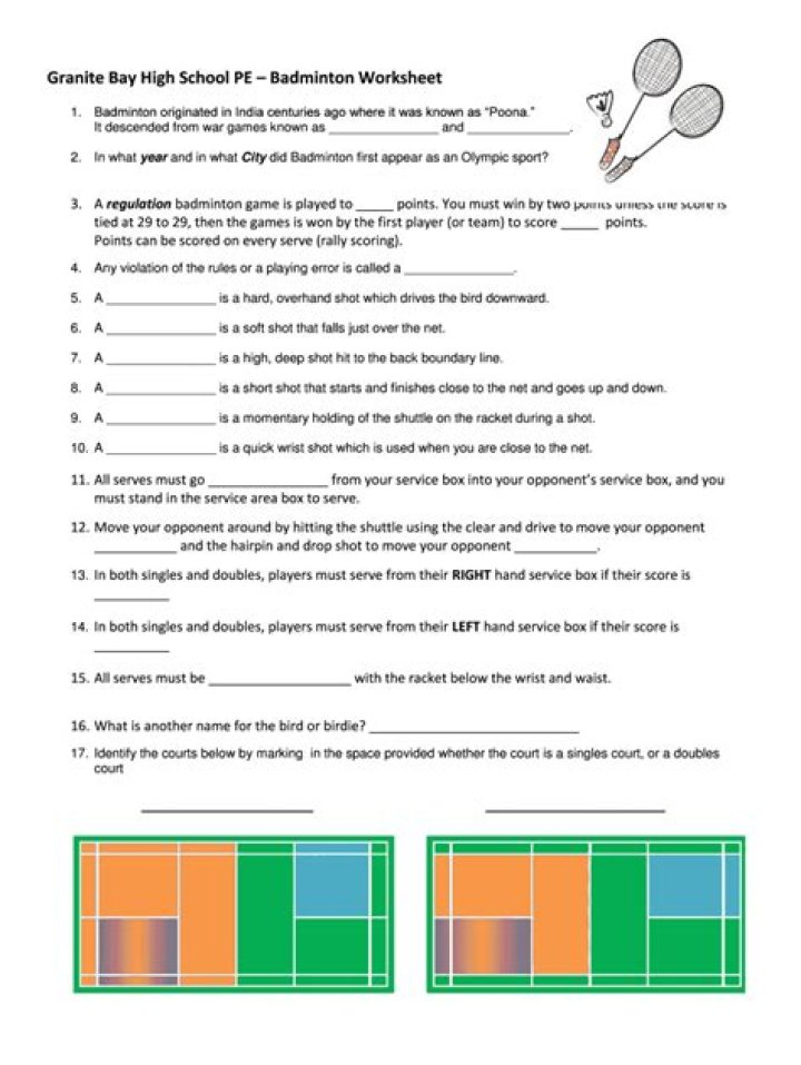 Free Badminton Worksheet PDF for Beginners