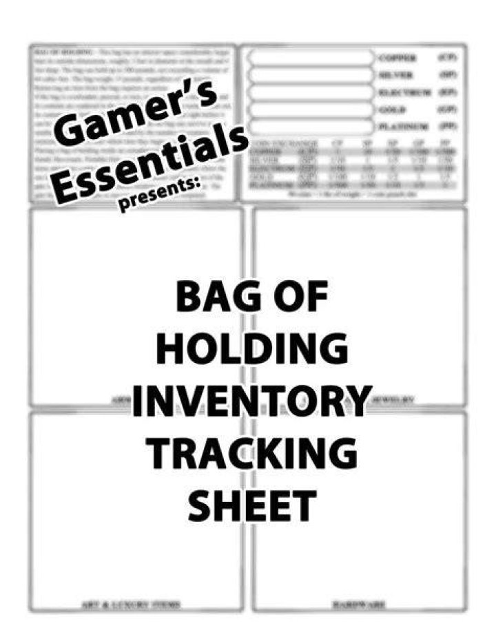 Bag of Holding Inventory Sheet PDF – Track Inventory Efficiently