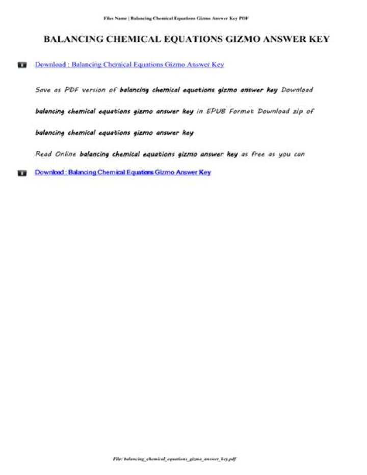 Balance Chemical Equations with Gizmo: Answer Key PDF
