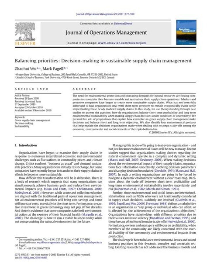 Balancing Priorities: Decision-Making in Sustainable Supply Chain Management
