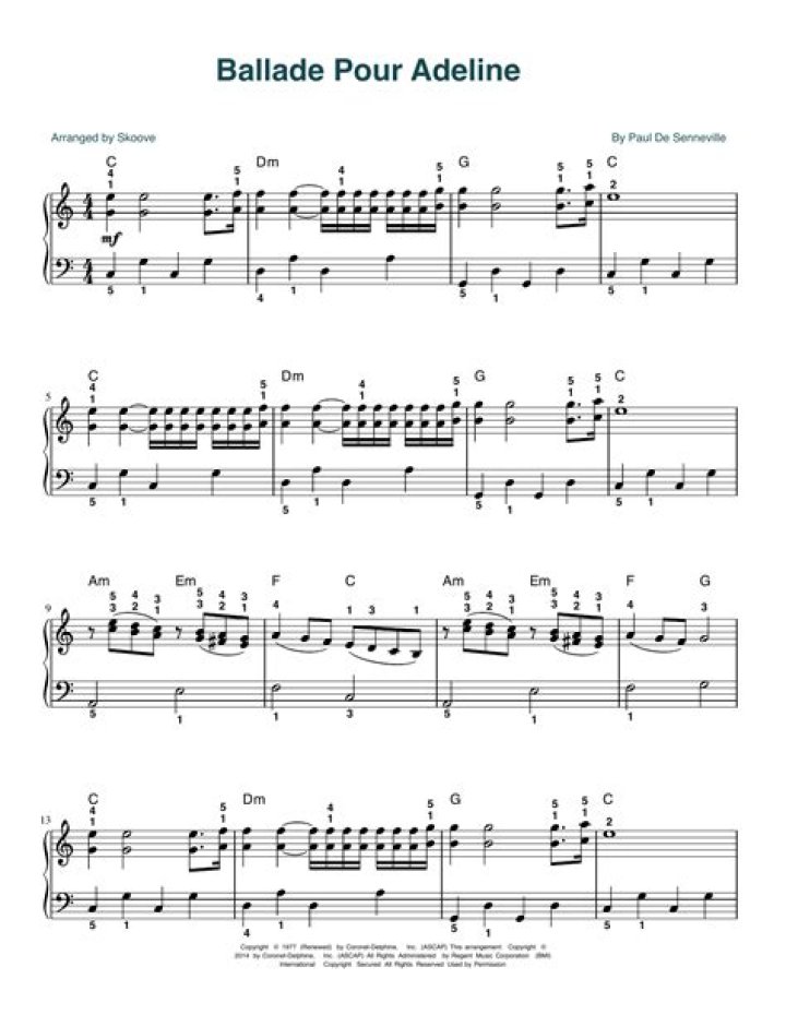 Original Ballade pour Adeline Piano Sheet PDF – Download Free Sheet Music