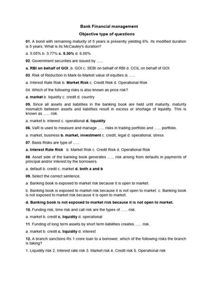 Bank Financial Management MCQ PDF: Test Your Knowledge